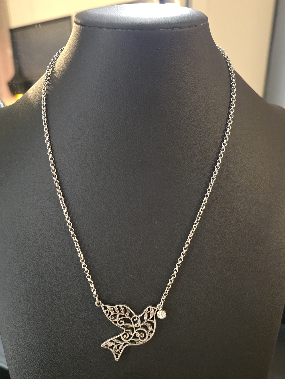 Silver Filigree Dove Pendant Necklace - Women Jewelry